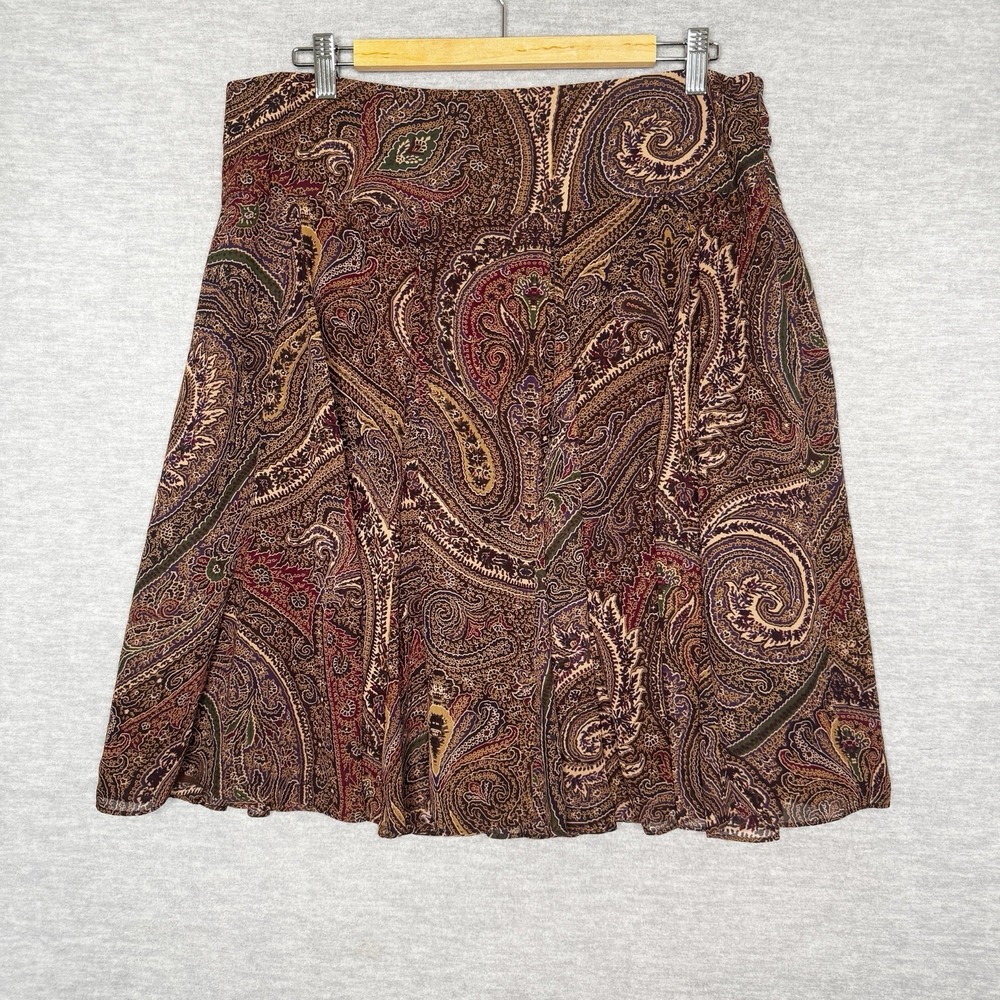 Chaps Ralph Lauren Paisley Flowy Brown Skirt Size 12 Y2K Academia Forest Fairy